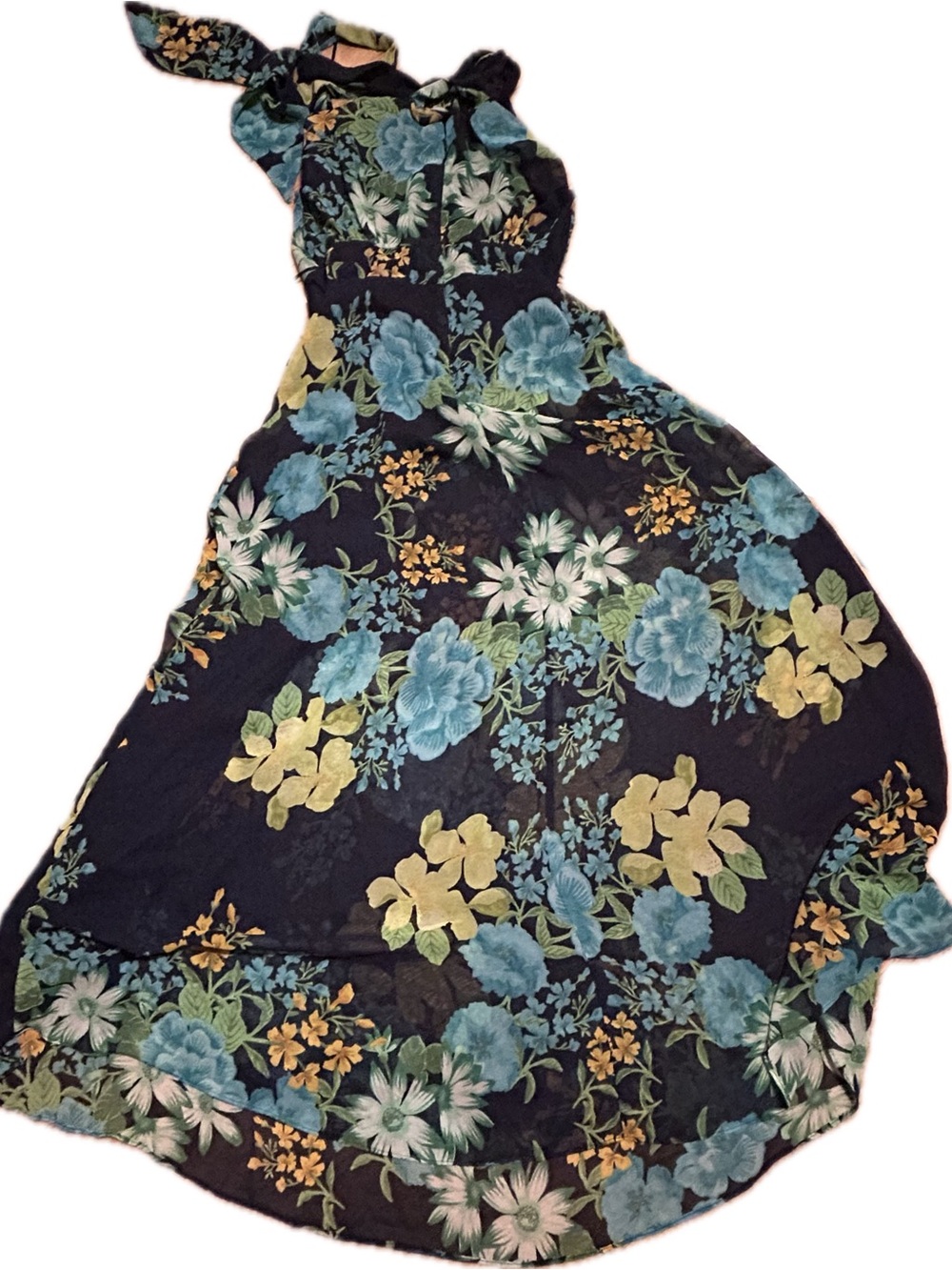 madison leigh Black Maxi Dress with Blue and Yellow Floral Print